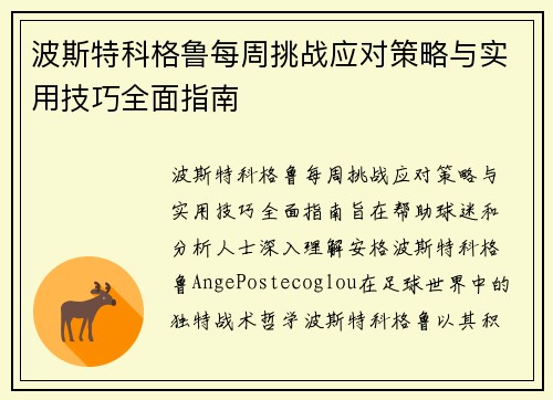 波斯特科格鲁每周挑战应对策略与实用技巧全面指南